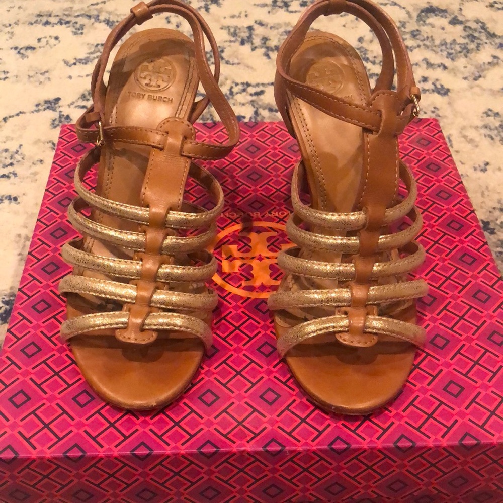 Tory Burch Charlene Monark Vachetta Tan/Gold Sandals size 8.5